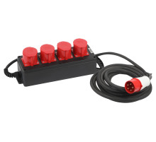 ЭРА Удлинитель силовой IND380-U-4e-5x4-5m-IP44 на 380В на каучуковой колодке 4 розетки 4xCEE 5P 5м КГ 5х4 32A IP44