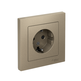 Systeme Electric AtlasDesign Шампань Розетка с/з со шторками, 16А, в сборе