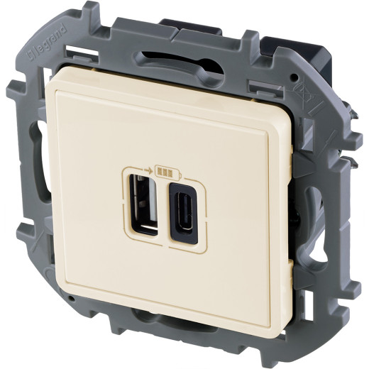 Зарядное устройство USB тип А+С - Legrand Inspiria - 3000мА 5В - слоновая кость