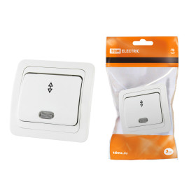 TDM Переключатель на 2 направления с подсветкой 10А белый 