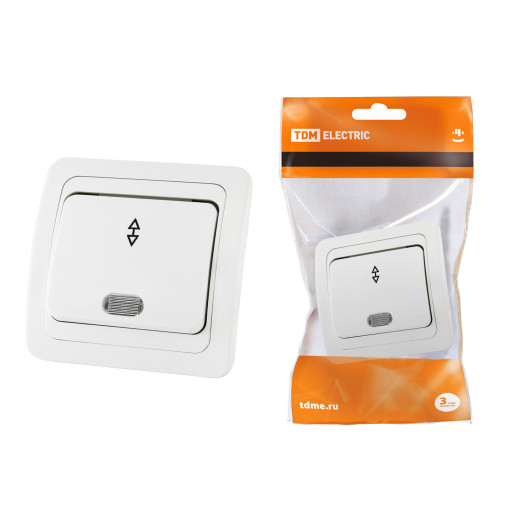 Переключатель на 2 направления с подсветкой 10А белый 