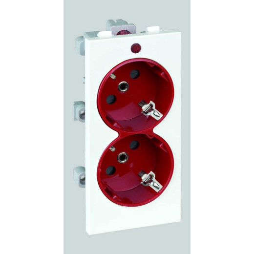 Simon Розетка двойная, 2к+з Schuko, 16А, 250В, CIMA-модуль 52x108 мм, белый + красный