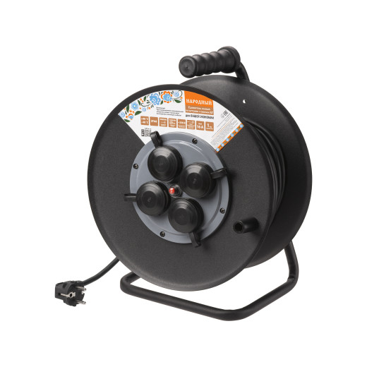 Удлинитель силовой УХз16-004 (метал. катушка, 4 места IP44/40 м КГ 3500 Вт) Народный