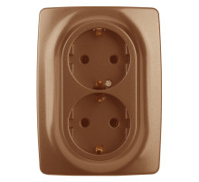 ЭРА Розетка Серия 12 12-2106-14 двойная с заземлением 2X2P+E Schuko 16A-250В IP20 медь