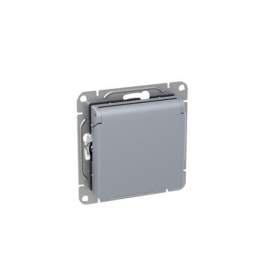 Механизм розетки, 16А, IP44, с заземлением, со шторками, c крышкой, алюминий Эпика EKF