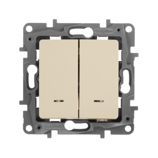 Выключатель двухклавишный с подсветкой/индикацией - Legrand Etika - 10А 250В безвинтовые зажимы - слоновая кость