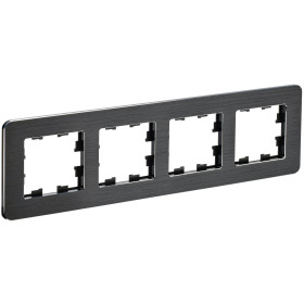 IEK BRITE DECOR Черный/алюм металл. скругл.угол Рамка 4-м РУ-4-1-Бр RE AL