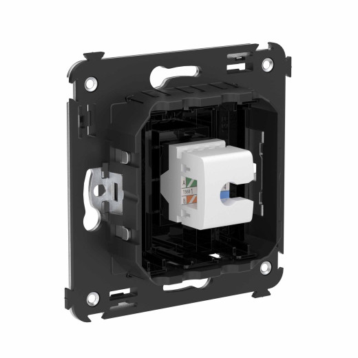 Компьютерная розетка RJ-45 без шторки в стену, кат.6A одинарная, Avanti, черный квадрат