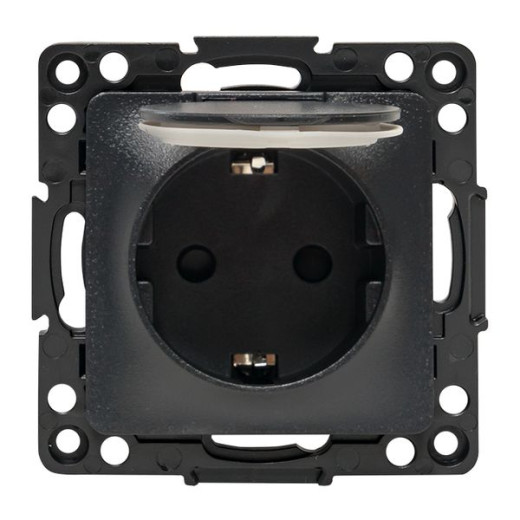 Стокгольм Механизм Розетки 1-местной с/з 16А автоматические клеммы черный с крышкой и защ. штор. IP44 EKF PROxima