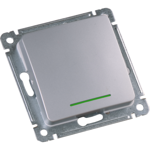 ВС10-432-06 Выключатель скрытой установки, одноклавишный, с индикацией, с самовозвратом, механизм, цвет серебро