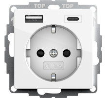 Gira S-55 Бел глянц Розетка с з/к, шт, с USB двойн.A /C
