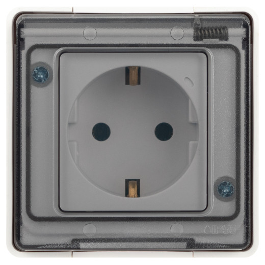 Розетка ЭРА Эксперт 11-2501-01 с заземлением с крышкой 2P+E IP55 16A-250В ОУ белый