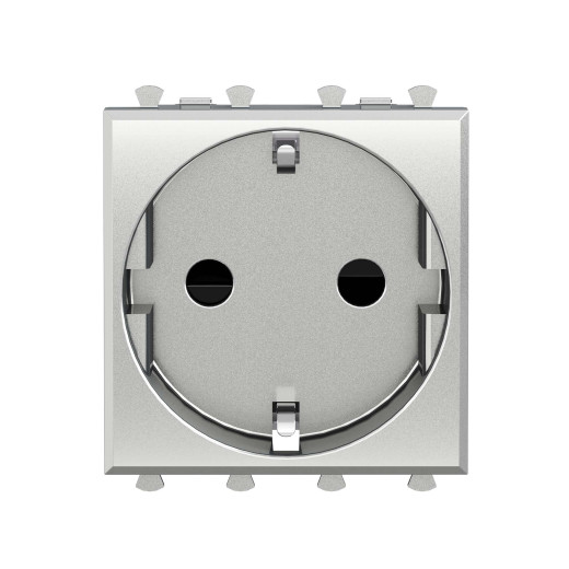 Розетка модульная, 2P+E, с з/ш, Avanti, закаленная сталь, 2 модуля