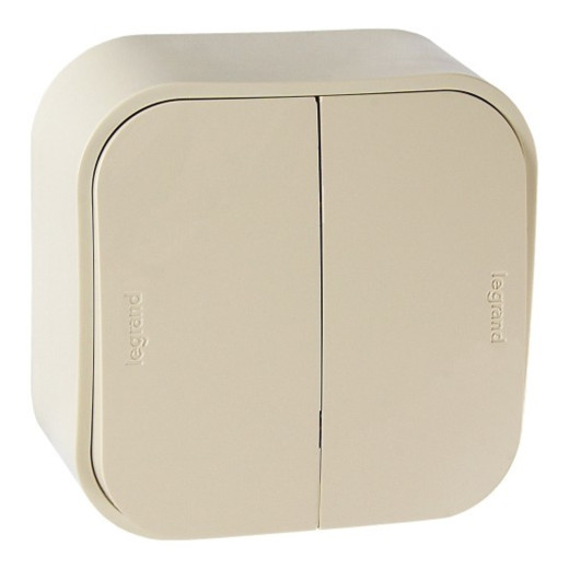 Переключатель двухклавишный - Legrand Quteo - IP20 10A 250В винтовые зажимы накладной монтаж - слоновая кость