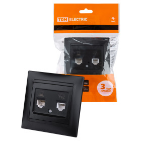 TDM Розетка телефонная RJ11 + компьютерная RJ45 графит 