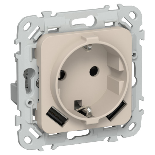 FLITE Роз.с з/к/ш 16А USB AA 3,1А б/к РСЮша11-1-ФлЛ льн. IEK