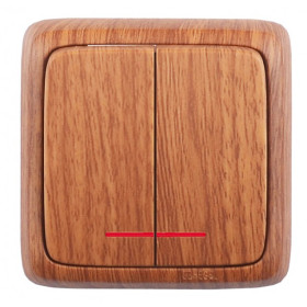 Hegel Альфа наруж Дуб ВА16-154-05 Выключатель 2-клавишный с индикацией, с изол. пластиной