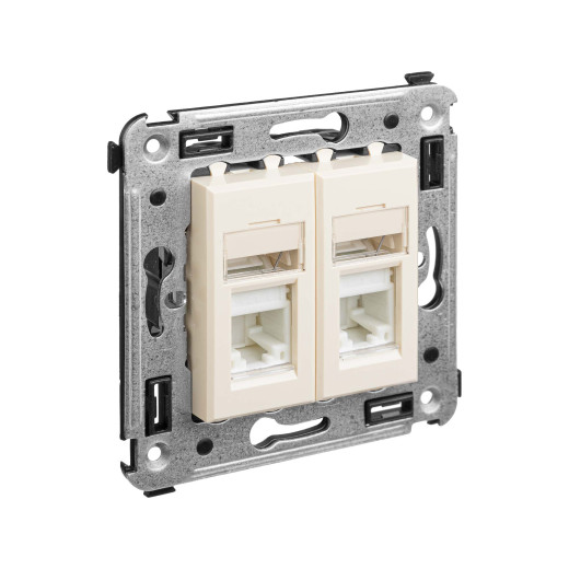 Компьютерная розетка RJ-45 в стену, кат.6 двойная, Avanti, ванильная дымка