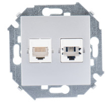 Simon 15 Алюминий Розетка ТЛФ + комп RJ11+RJ45 кат.5е
