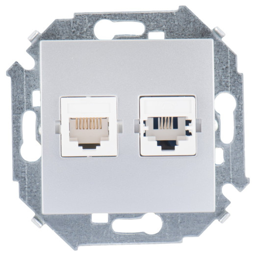 Simon 15 Алюминий Розетка телефонная + компьютерная RJ11+RJ45 кат.5е