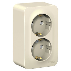Systeme Electric Blanca наруж Молочная Розетка 2-ая с/з со шторками 16А, 250В, изолир. пластина