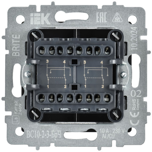 BRITE Выключ. 2-кл. перекр. 10А ВС10-2-3-БрЧ черн. IEK