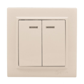 EKF Basic Минск Бежевый Выключатель 2-кл с индикатором, 10А, СП.