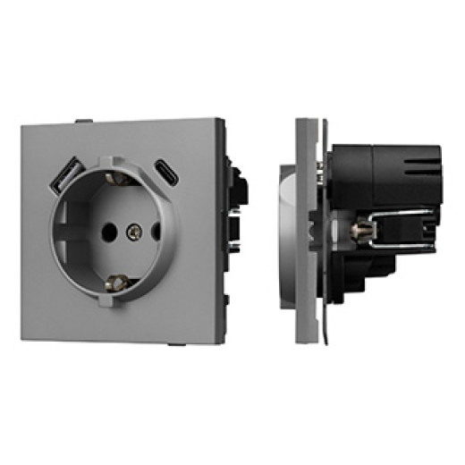 Механизм розетки с USB зарядкой SCT-TENDO-MUAC-PL-GR (230V, 16A) (Arlight, Графитовый)