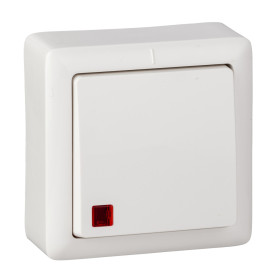 Systeme Electric ХИТ наруж Бел Выключатель 1-клавишный с подсветкой 6А, 250В