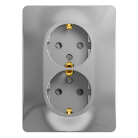 Systeme Electric Glossa Алюминий Розетка 2-я с/з со шторками (в сборе с рамкой)