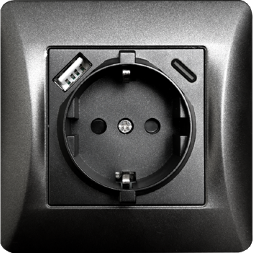 Розетка электрическая 2К+З/2xUSB A/C, 125-250V (антрацит)