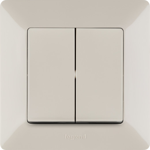 Valena LIFE.Переключатель двухклавишный 10А 250В с лицевой панелью.Безвинтовые зажимы.Слоновая кость