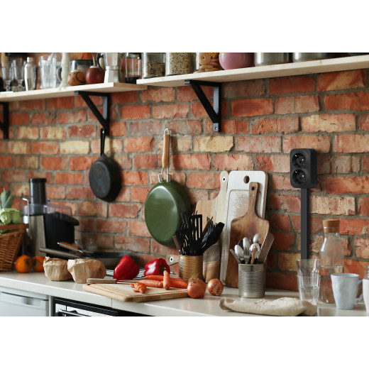 Розеточный блок двойной с заземлением - Legrand Quteo - с предварительным подключением без шторок IP20 16А 250В винтовые зажимы накладной монтаж - чёрный матовый