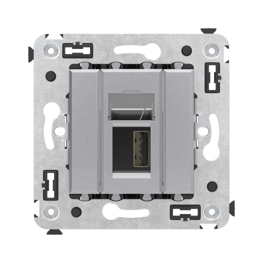 USB 2.0 розетка одинарная в стену, тип А-А, Avanti, закаленная сталь