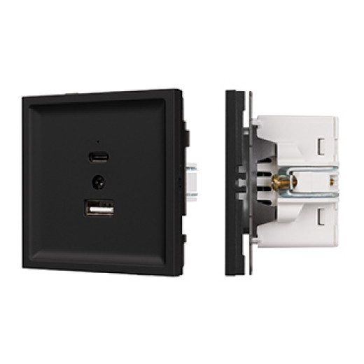 Механизм USB розетки SCT-TENDO-MUAC-SFPL-BK (5V, 3A, QC3) (Arlight, Матовый черный)