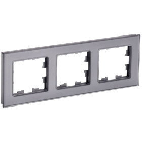 IEK BRITE DECOR Серый глянец стекло Рамка 3-м РУ-3-2-БрСе