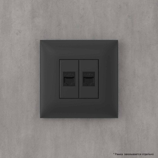 Компьютерная розетка RJ-45 без шторки в стену, кат.6 двойная, Avanti, черный матовый