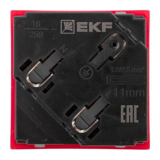 Розетка 45x45 с зазем. 45 градусов, быстрозажимные клеммы, красная EKF