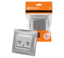 TDM Розетка компьютерная двойная RJ45 металлик 