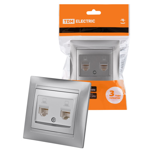 Розетка компьютерная двойная RJ45 металлик 