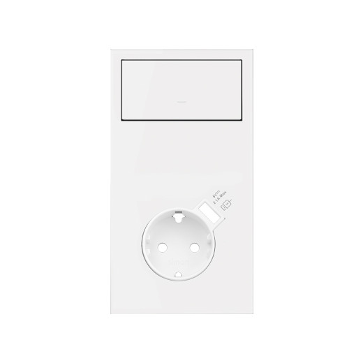 Simon 100 Белый матовый  Кит 2 поста, фронт. Накладка вертикальная на 1 розетку Schuko с з/у USB SC + 1 клавиша выключателя