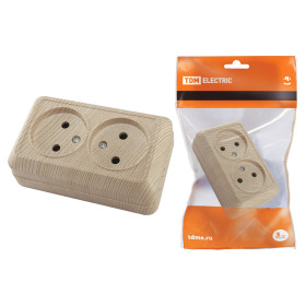 TDM Розетка двойная 2П открытой установки IP20 10А, сосна 