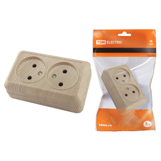 Розетка двойная 2П открытой установки IP20 10А, сосна 