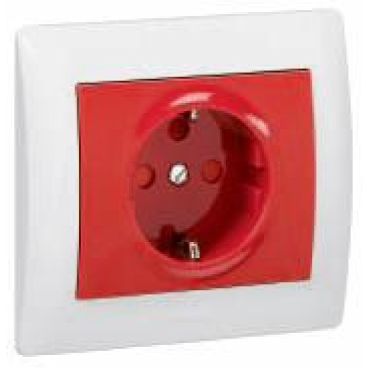 Розетка - Galea Life - немецкий стандарт - 2К+3 - с механической блокировкой - White лицевая панель - красный