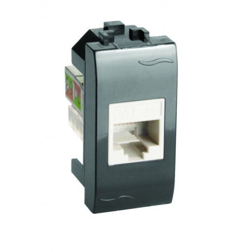 Компьютерная розетка RJ45 кат.6, 8P8C, Brava, черная, 1мод