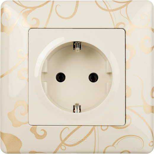 Valena LIFE.Силовая розетка 2К+З 16А 250В с лицевой панелью.Безвинтовые зажимы.Слоновая кость