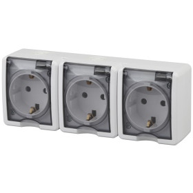 ЭРА Розетка Эксперт 11-2406-01 тройная 3х2P+E IP54 шторки 16A-250В ОУ белый