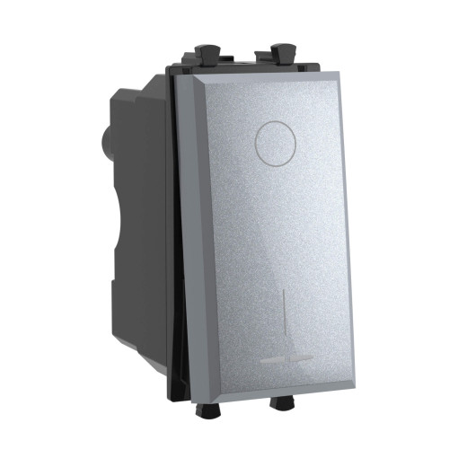 Выключатель двухполюсный одноклавишный модульный, Avanti, закаленная сталь, 1 модуль