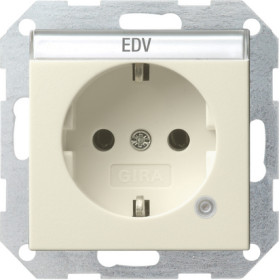 Gira S-55 Крем глянц Розетка с з/к и контрольной лампой и полем для надписи