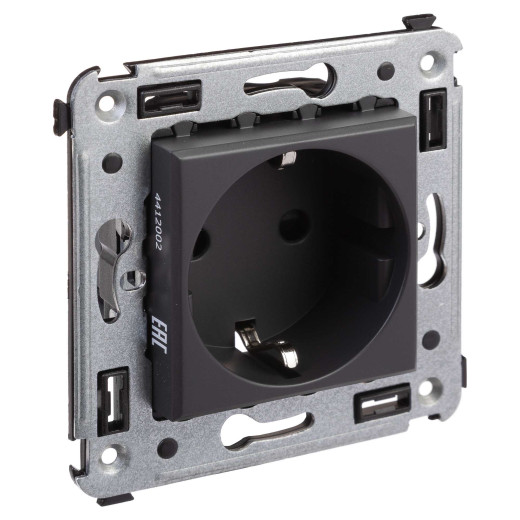 Розетка в стену, 2P+E, с з/ш, Avanti, черный матовый